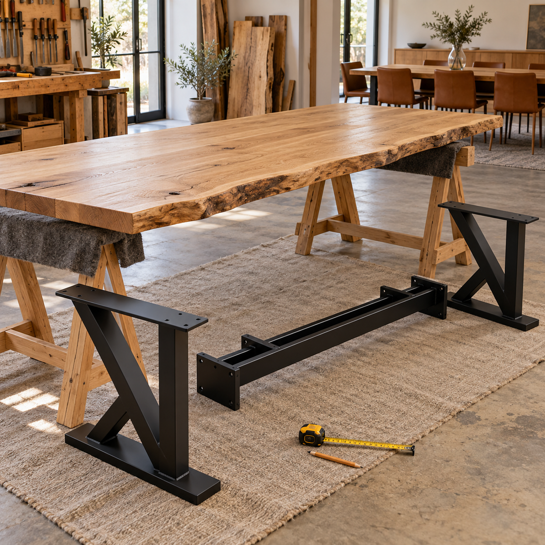 Metalen tafelpoten voor een massief houten blad: controle vóór het boren