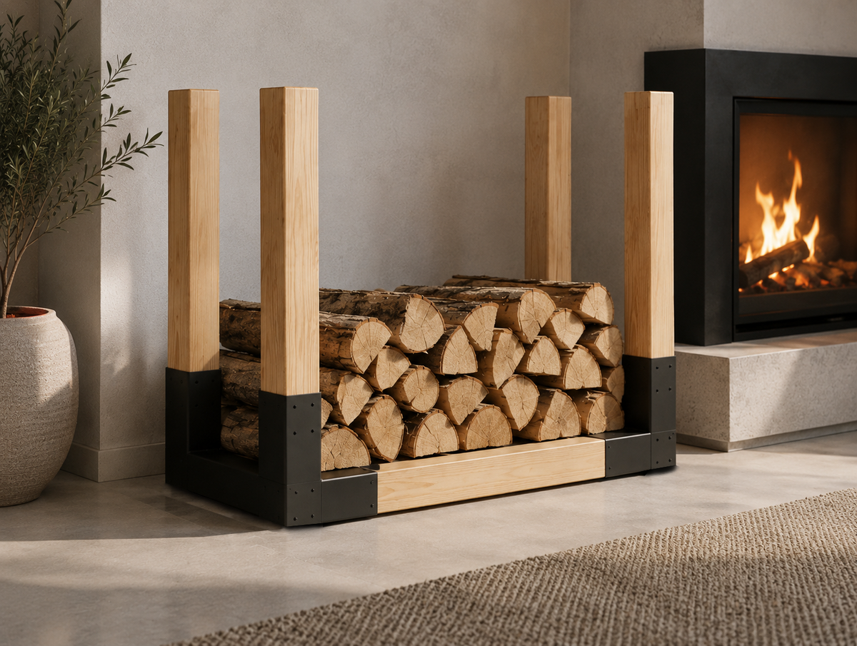 Verbinder voor een houten haardhoutrek